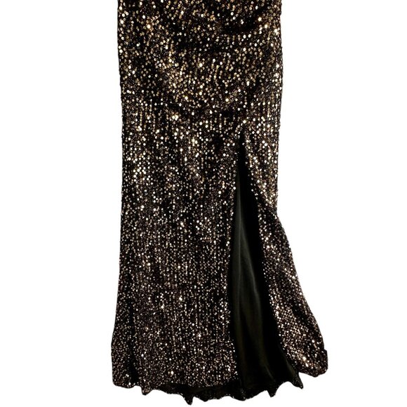 Ieena for Mac Duggal Bronze Sequin Ruched High Slit Gown Size 2 NWT Style# 55700 - Picture 6 of 14